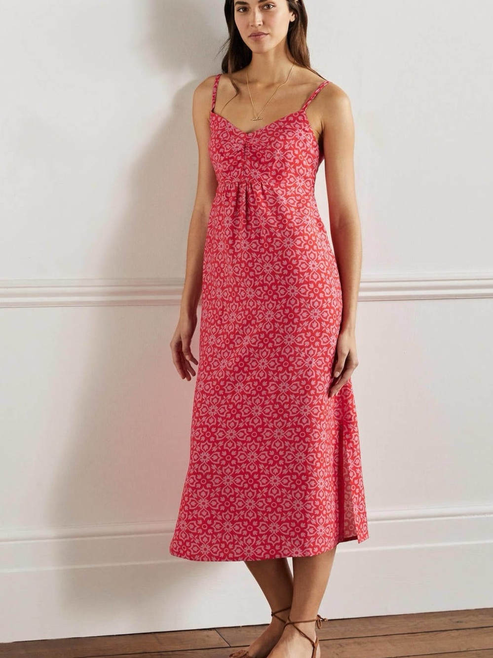 Boden Linen Blend Floral Printed Midi Dress